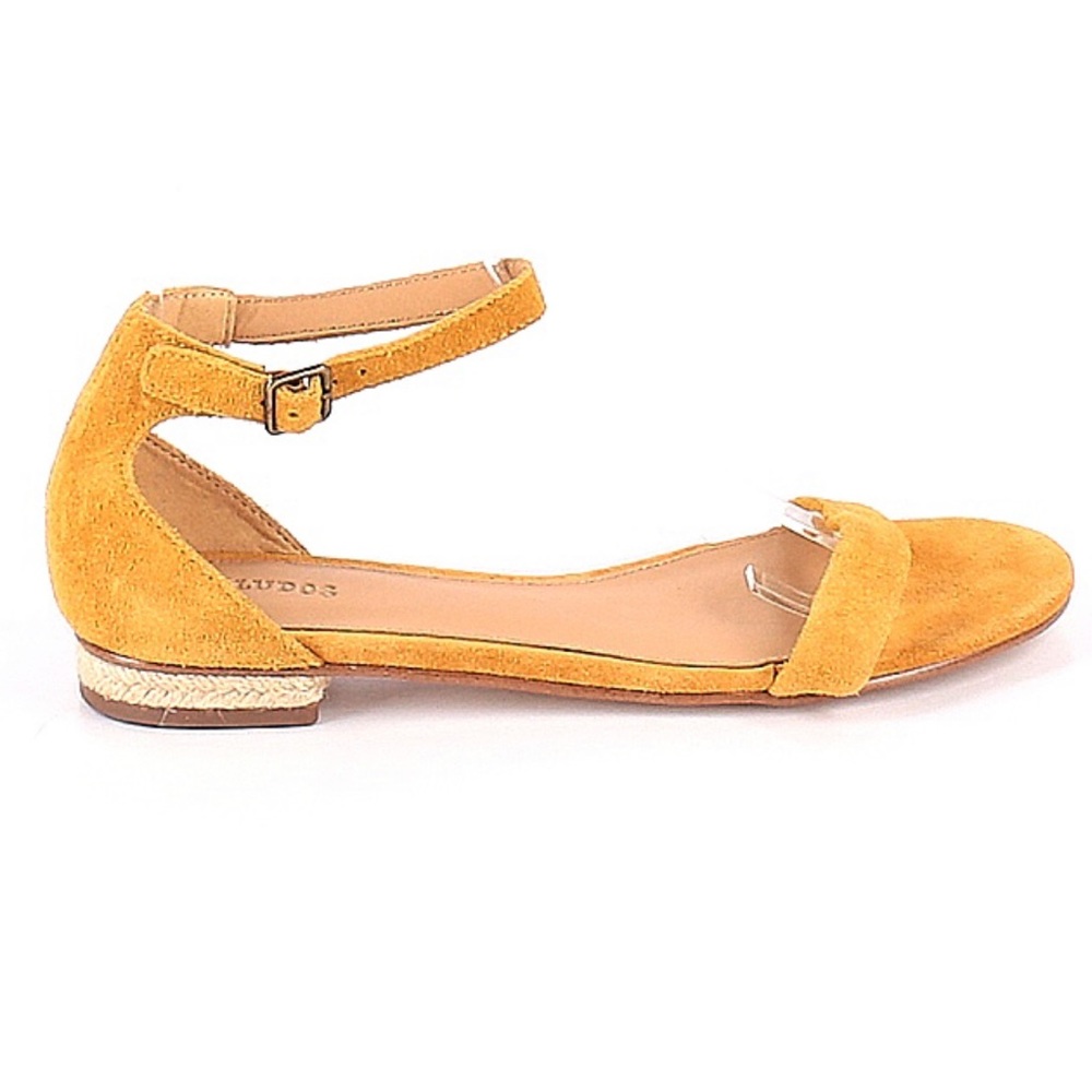 Soludos yellow velvet velour sandals, low heel sz 8.5 ankle strap